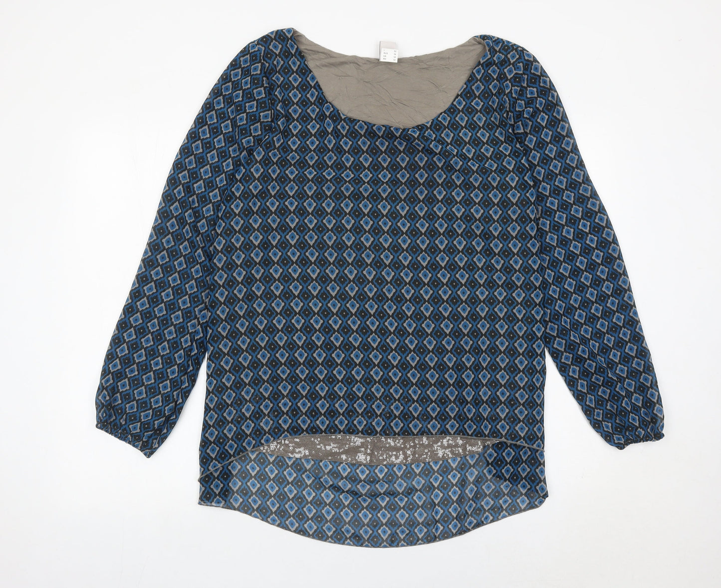 Heine Womens Blue Geometric Long Sleeve Tunic Blouse Size 20