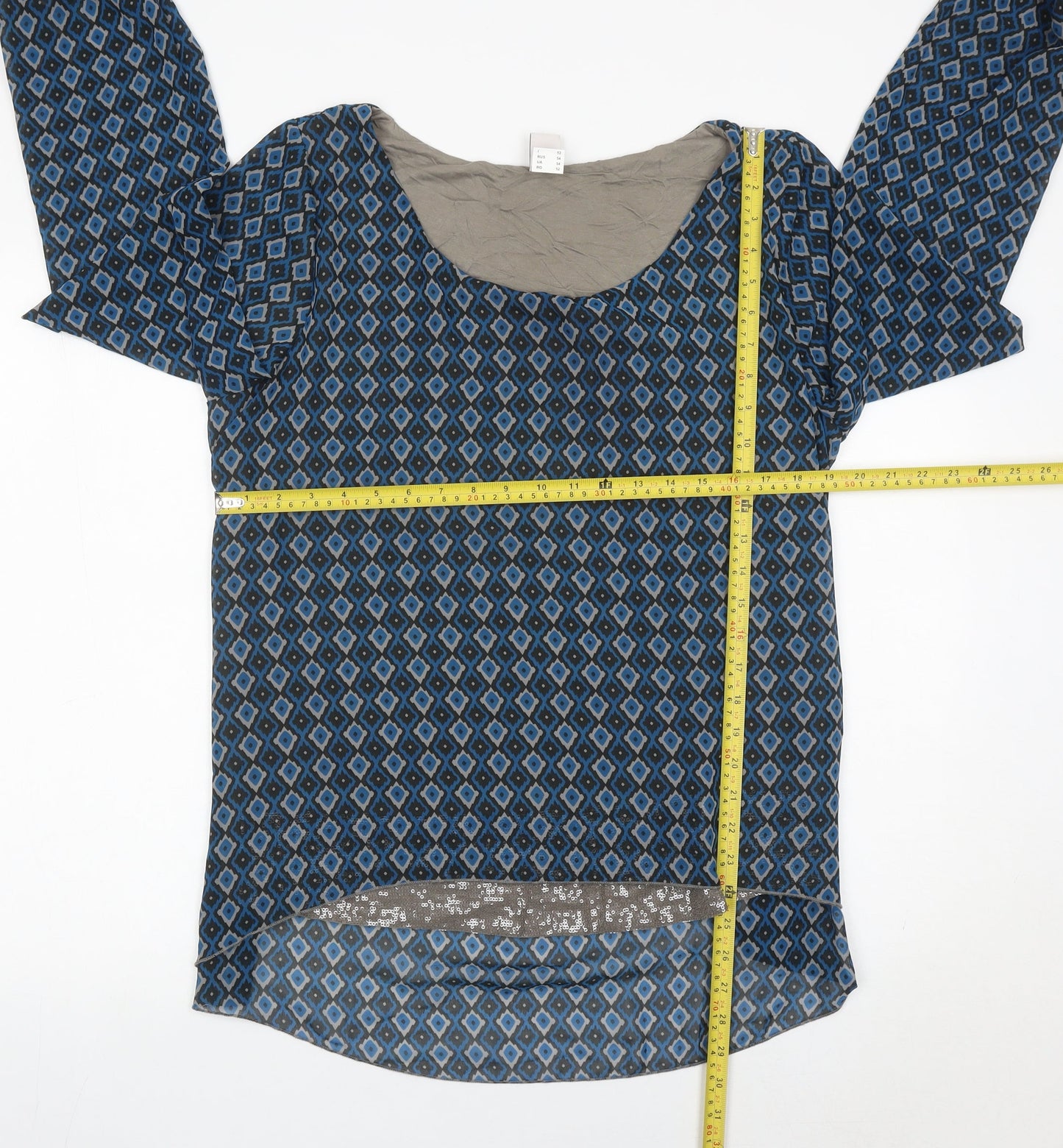 Heine Womens Blue Geometric Long Sleeve Tunic Blouse Size 20