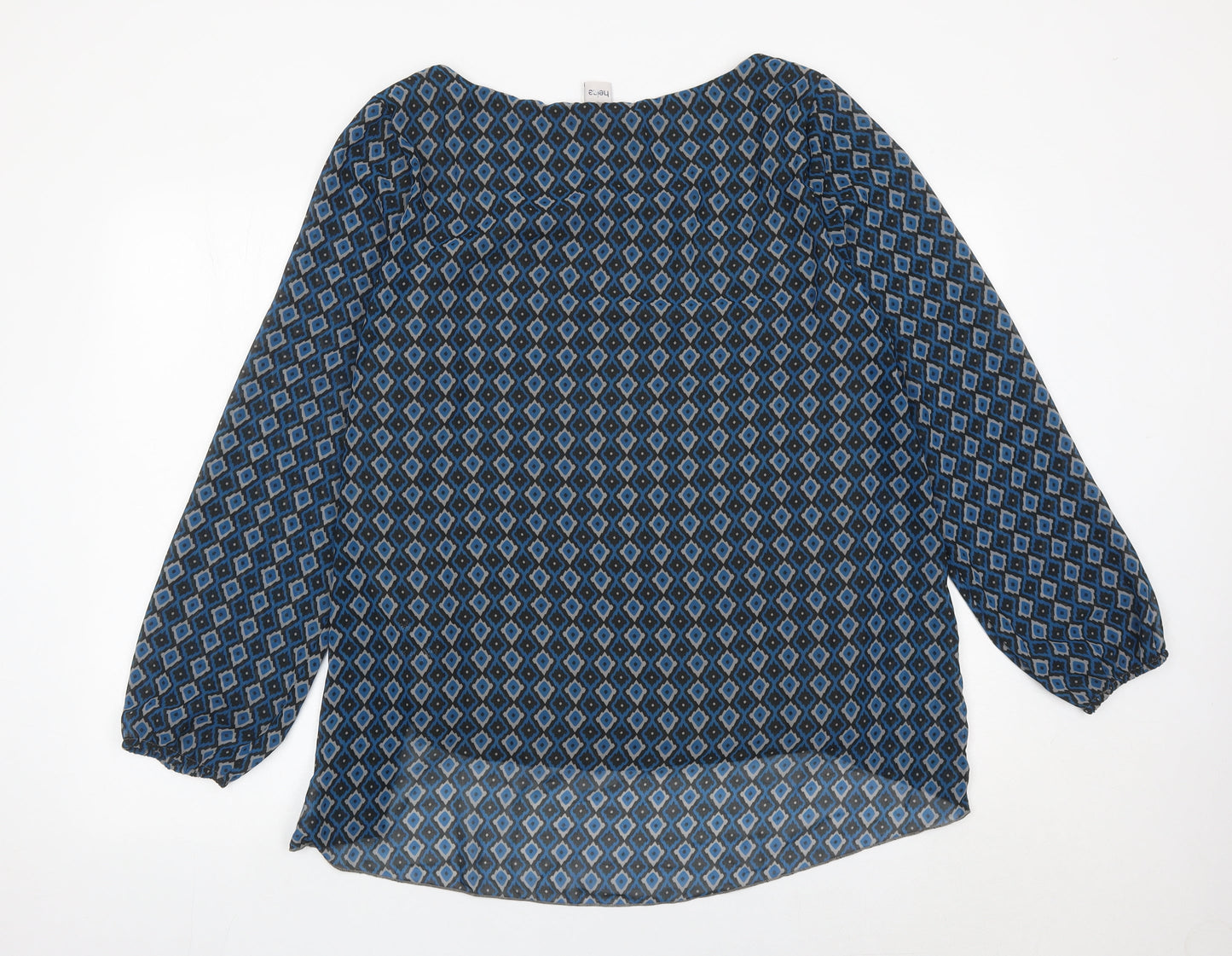 Heine Womens Blue Geometric Long Sleeve Tunic Blouse Size 20