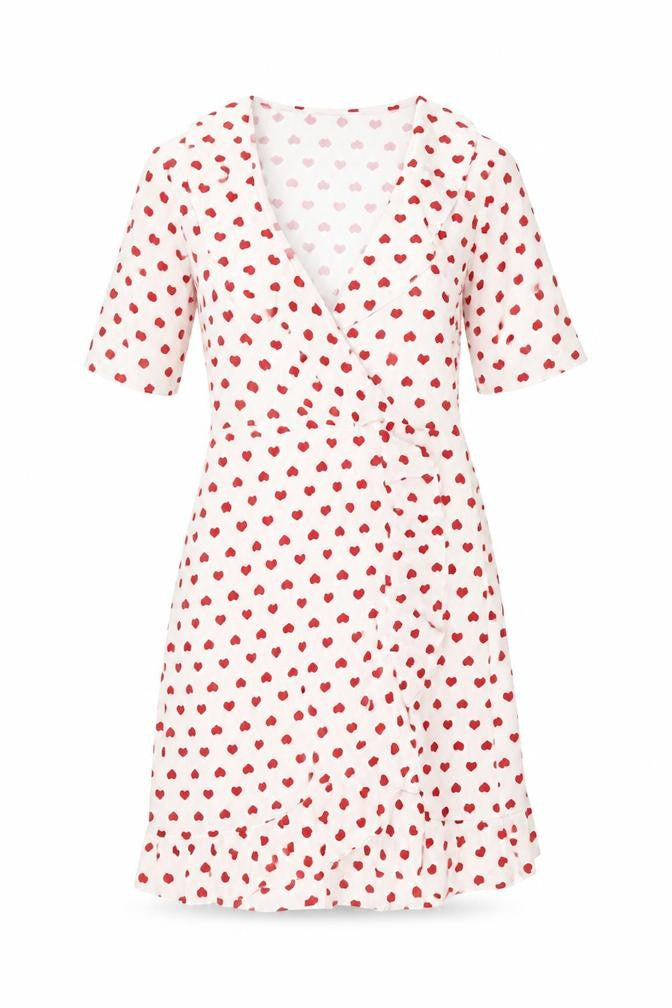 PrettyLittleThing Women White Red Heart Print Wrap Dress Size 10