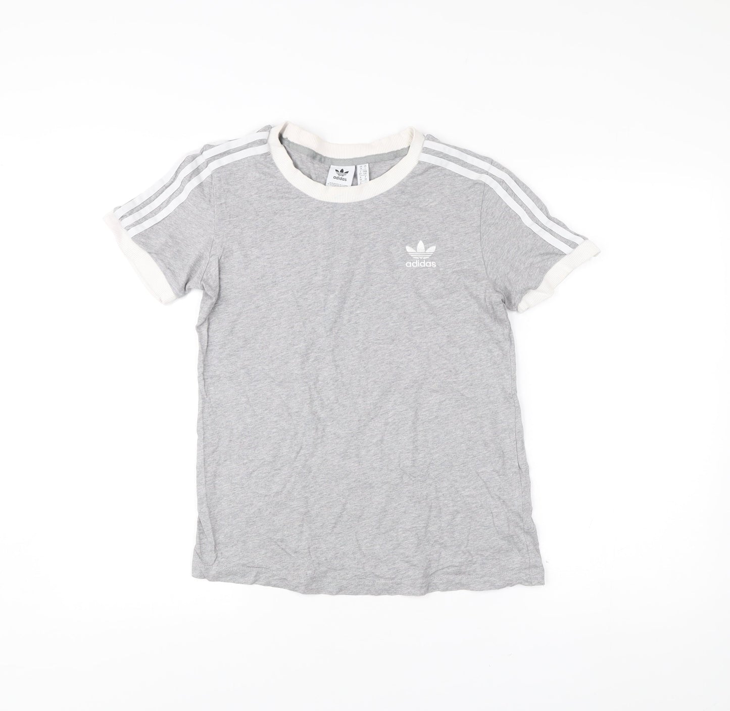 Adidas Womens Grey Ringer Logo T-Shirt UK 10 Short Sleeve Cotton