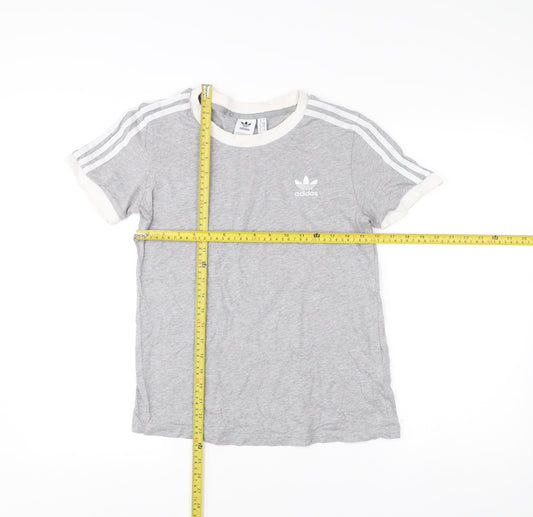 Adidas Womens Grey Ringer Logo T-Shirt UK 10 Short Sleeve Cotton