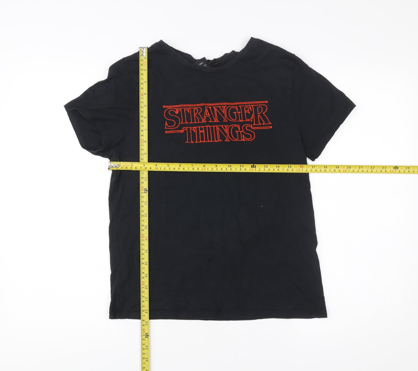 Stranger Things Women's Black Graphic T-Shirt Size S Cotton Short Sleeve