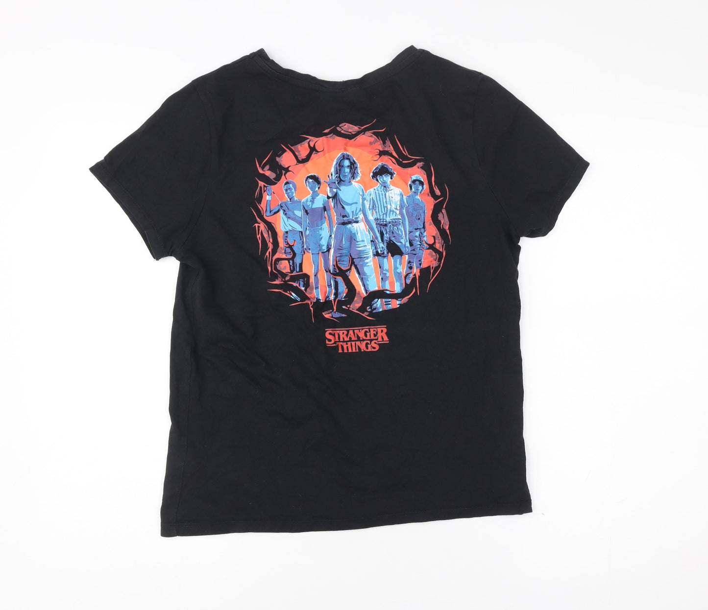 Stranger Things Women's Black Graphic T-Shirt Size S Cotton Short Sleeve