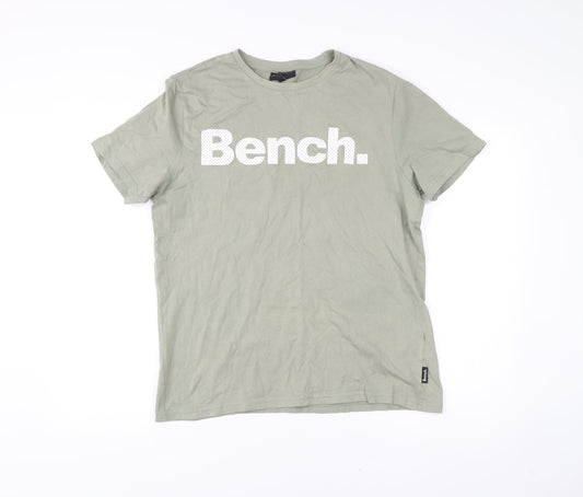 Bench Men's Green Cotton Logo T-Shirt Size M Short Sleeve