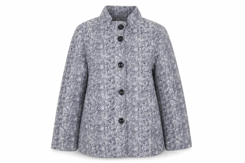 Anne De Lancay Womens Grey Herringbone Coat Size M Buttoned Overcoat