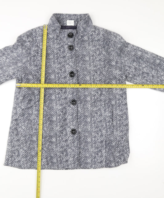 Anne De Lancay Womens Grey Herringbone Coat Size M Buttoned Overcoat