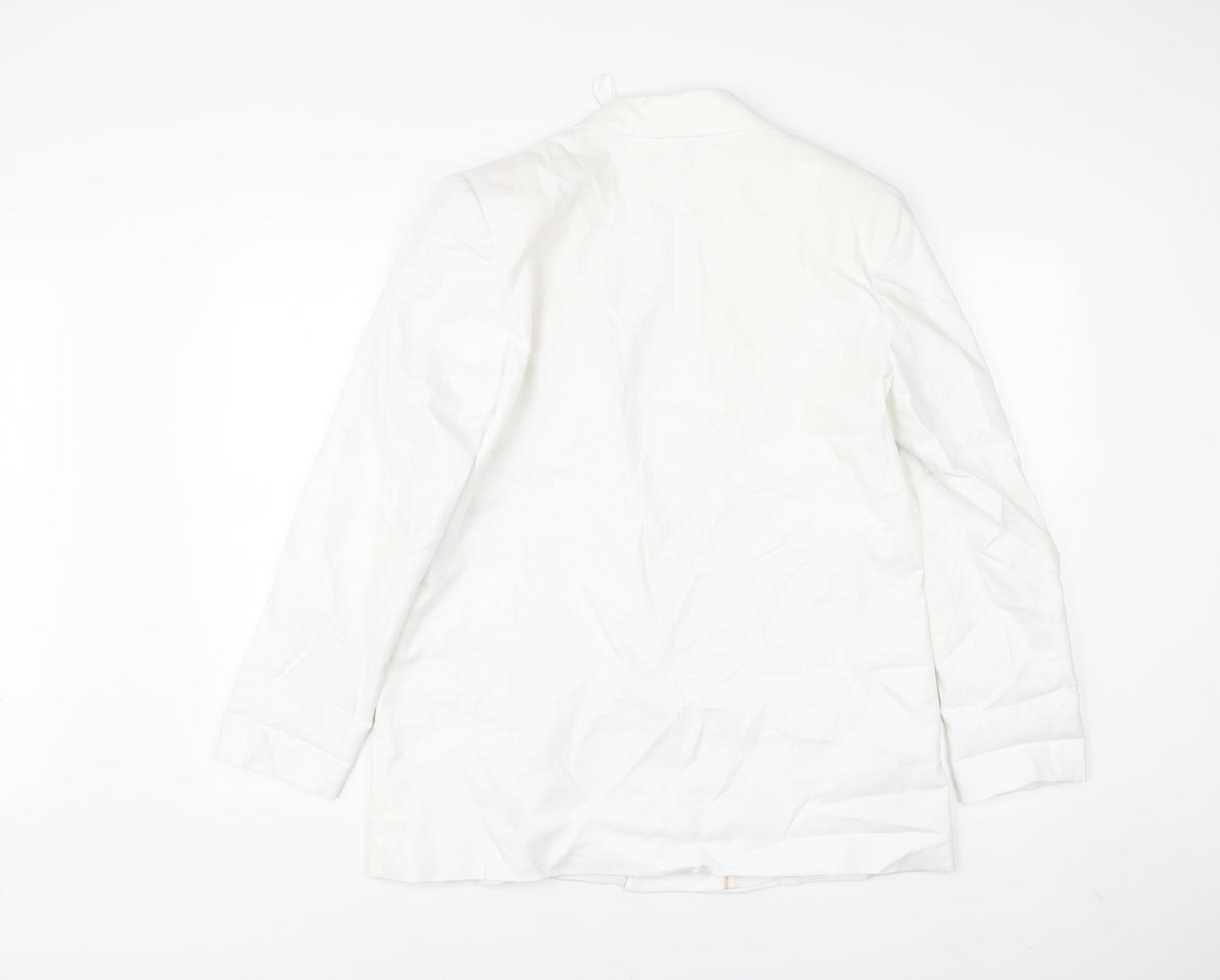 MNG Women’s White Linen Blend Blazer L Mid-Length Work Jacket