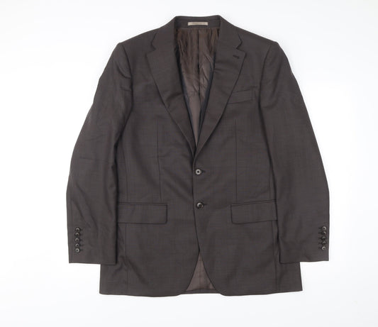 Next Luxury Men's Brown Wool Suit Jacket 40R Regular Fit Notch Lapel
