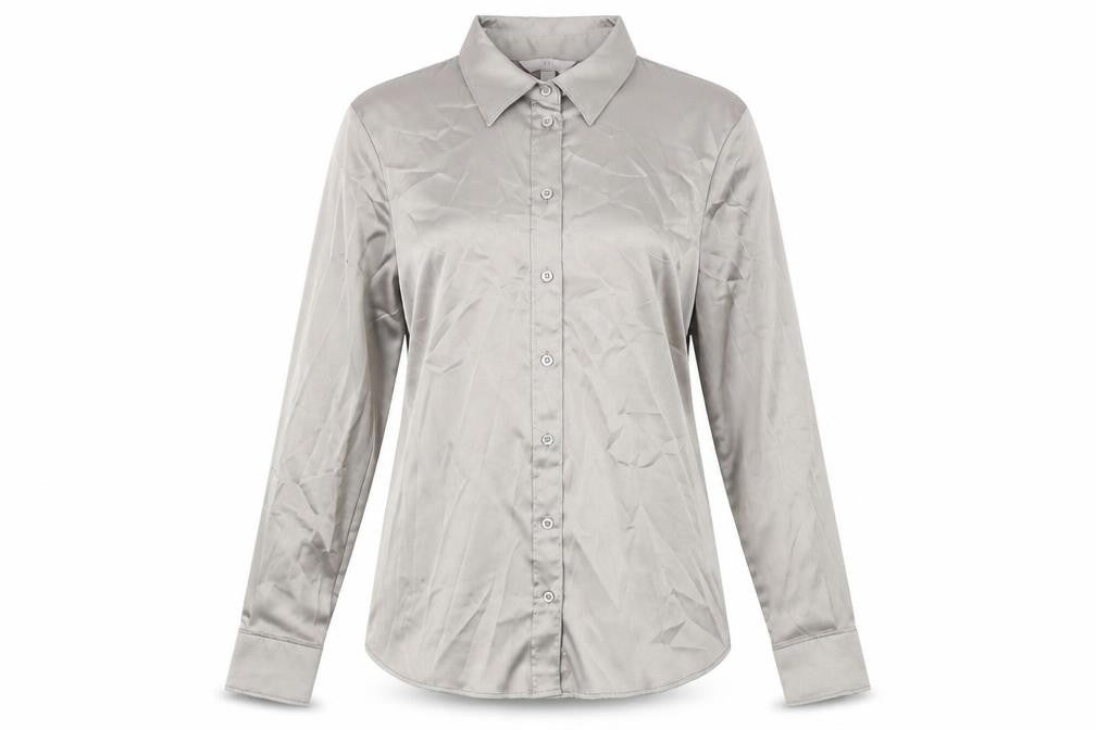 H&M Women’s Grey Button-Up Shirt Size 14 Long Sleeve Polyester