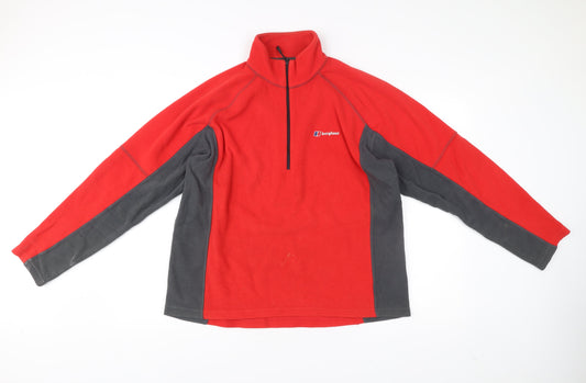 Berghaus Mens Red Grey Fleece Sweatshirt Pullover L Outdoor Hiking