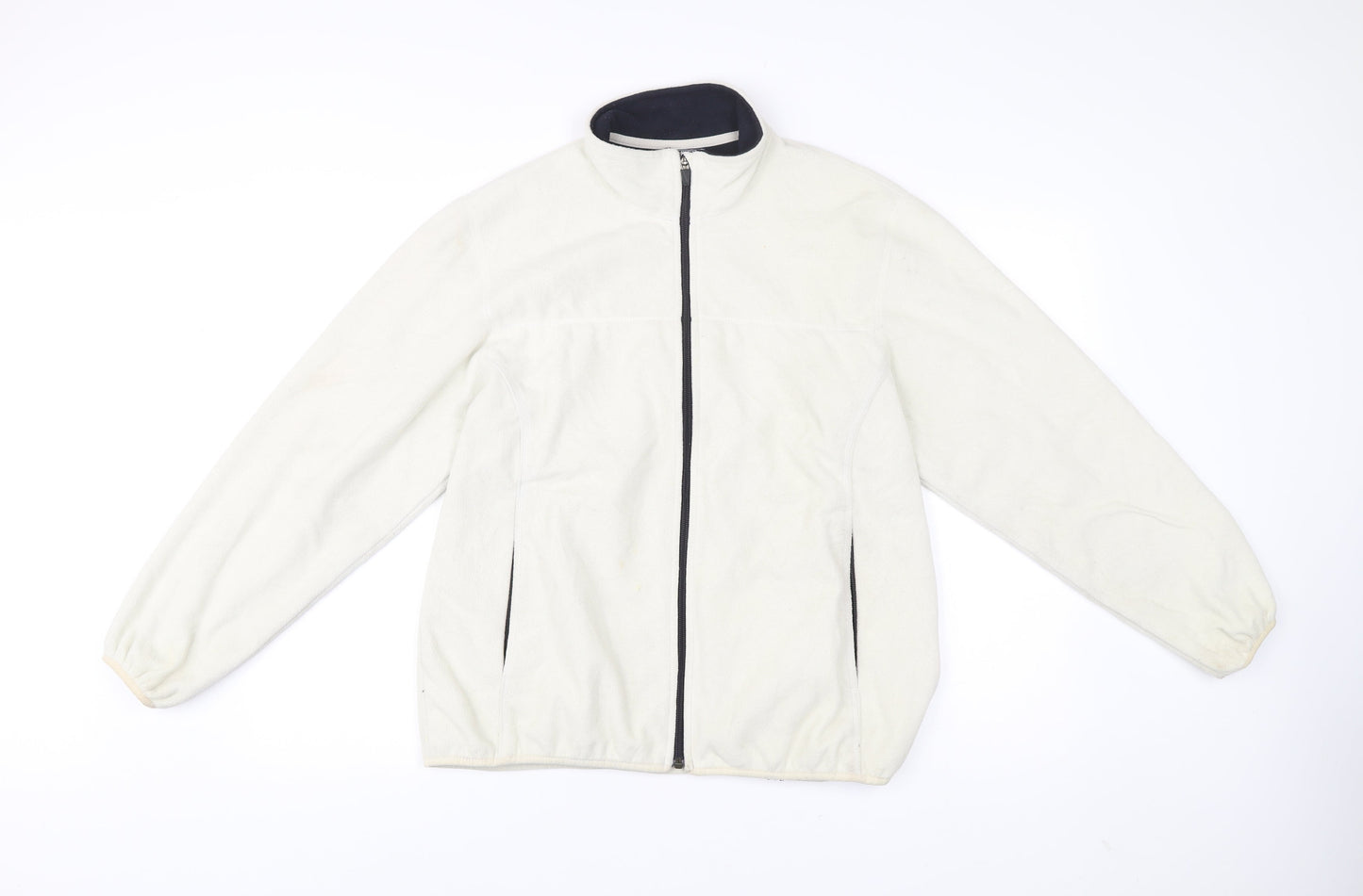 Lands' End Women Ivory Fleece Full Zip Jacket Size 16 Regular