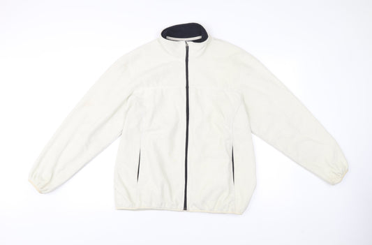 Lands' End Women Ivory Fleece Full Zip Jacket Size 16 Regular