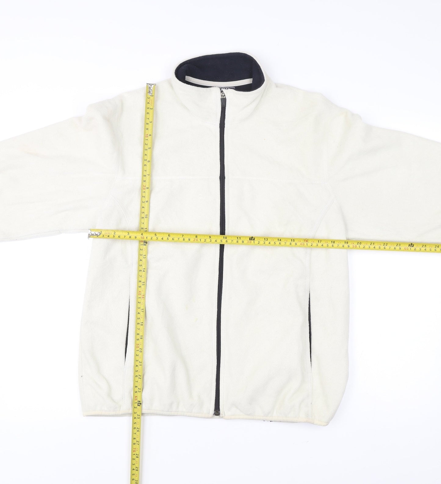 Lands' End Women Ivory Fleece Full Zip Jacket Size 16 Regular