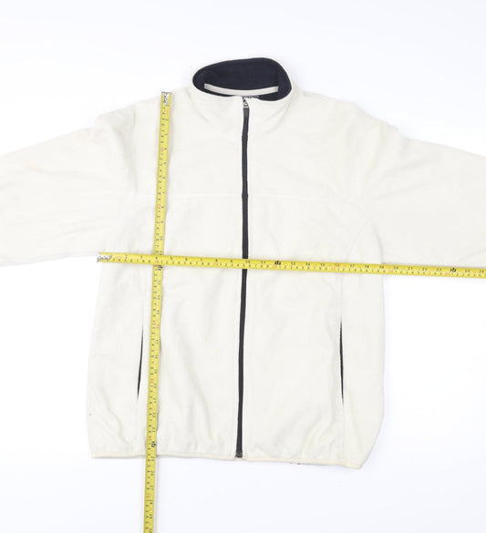 Lands' End Women Ivory Fleece Full Zip Jacket Size 16 Regular