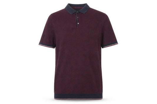 Next Men’s Red Geometric Knit Polo Shirt Size M Short Sleeve