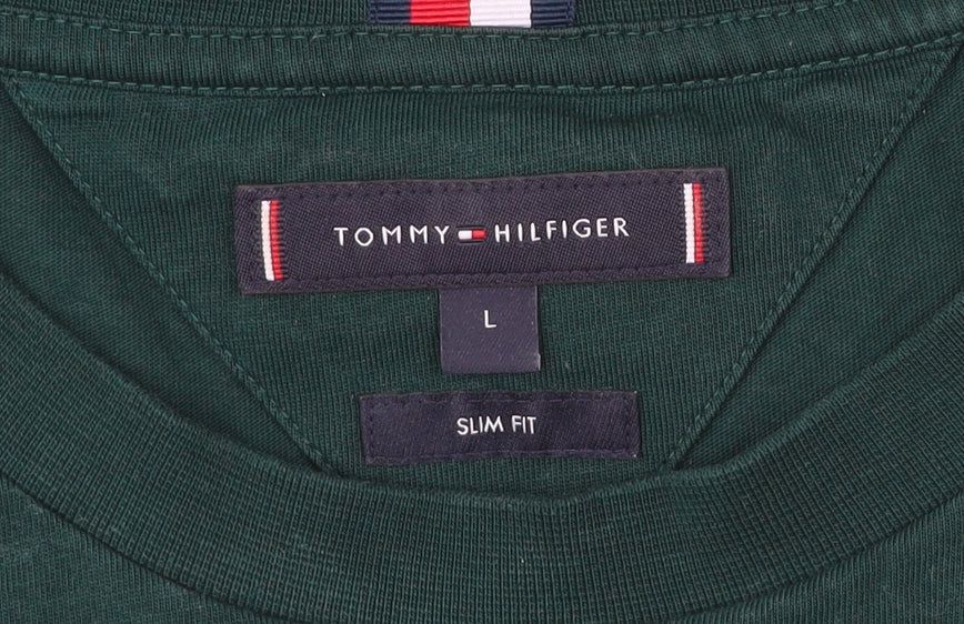 Tommy Hilfiger Men's Green Slim Fit Logo T-Shirt Size L