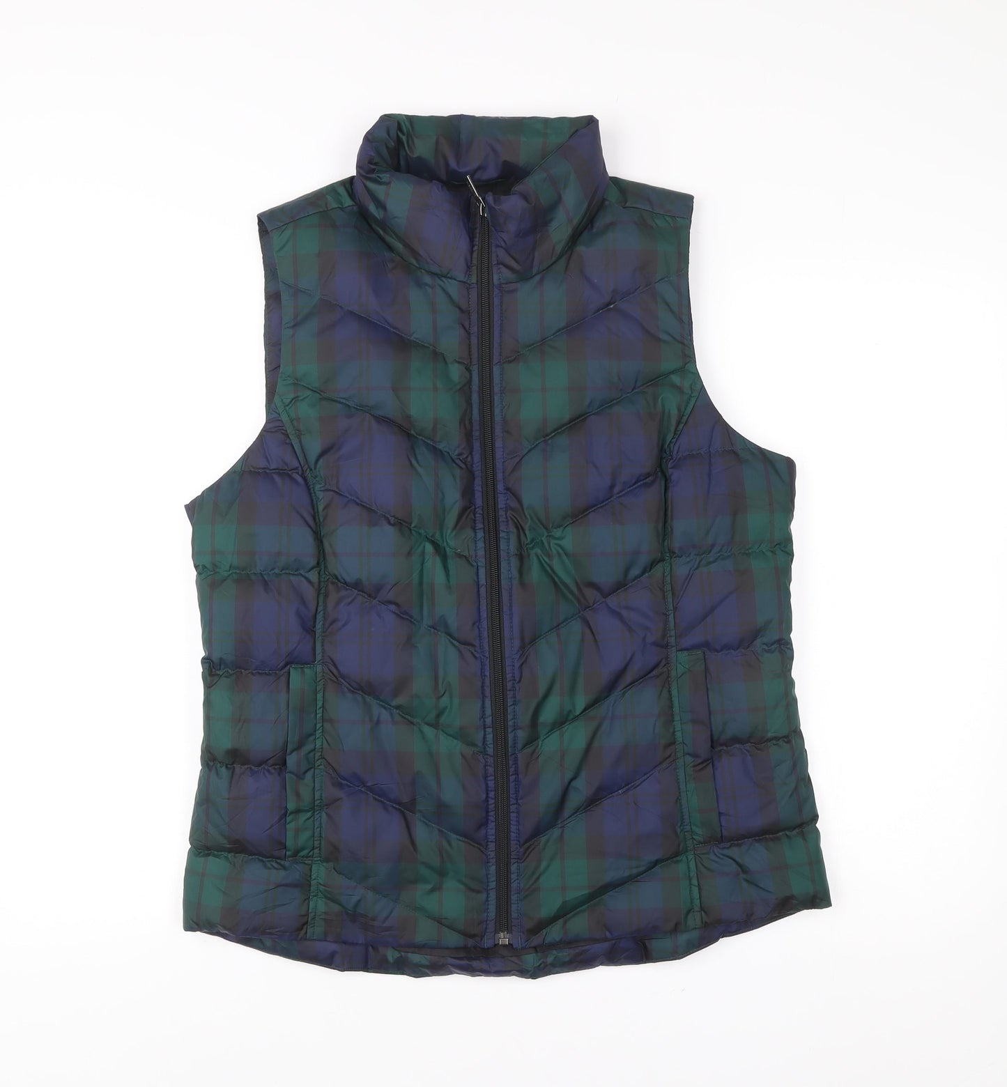 Lands' End Women's Multicoloured Plaid Puffer Waistcoat M 10-12