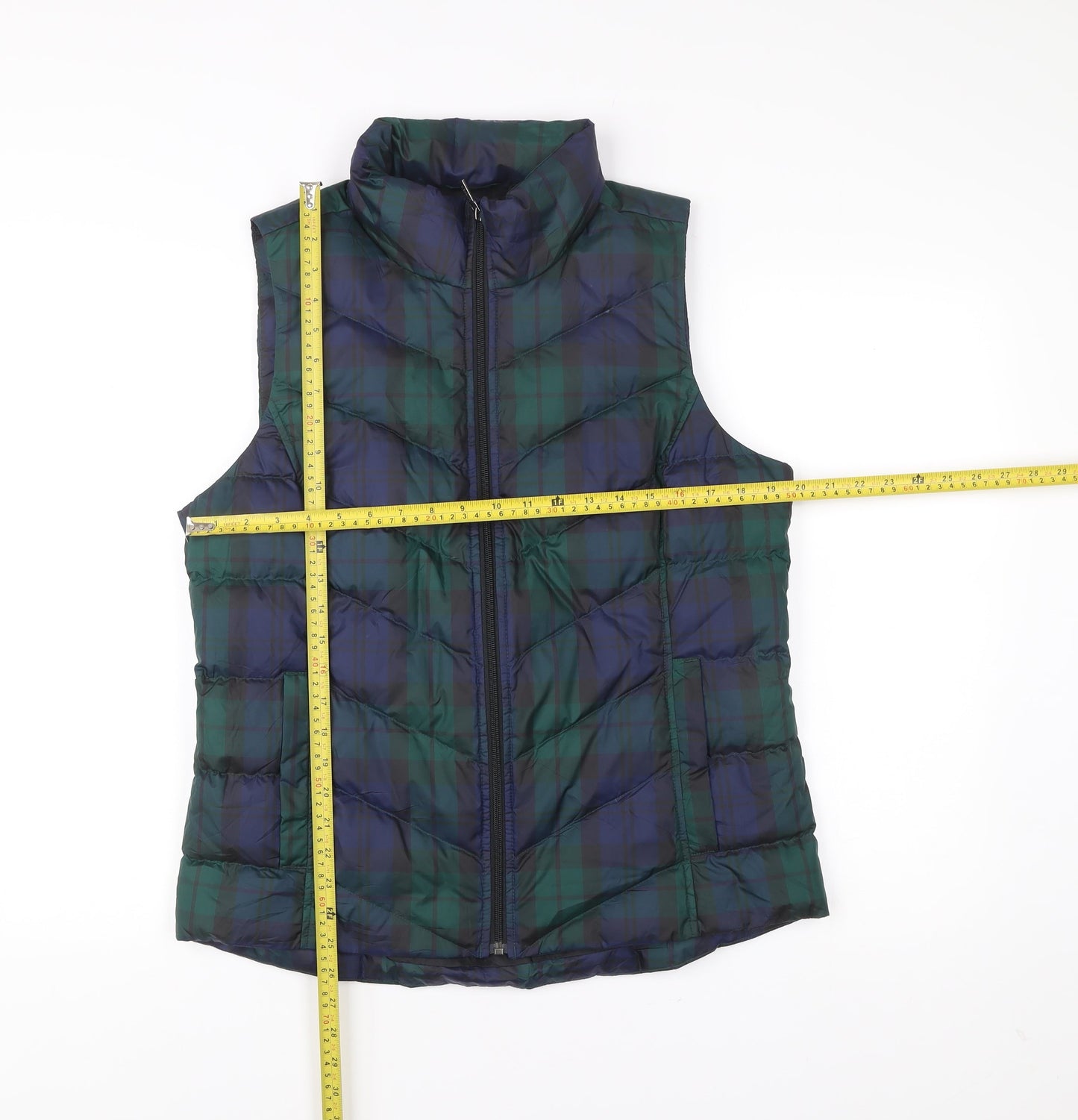 Lands' End Women's Multicoloured Plaid Puffer Waistcoat M 10-12