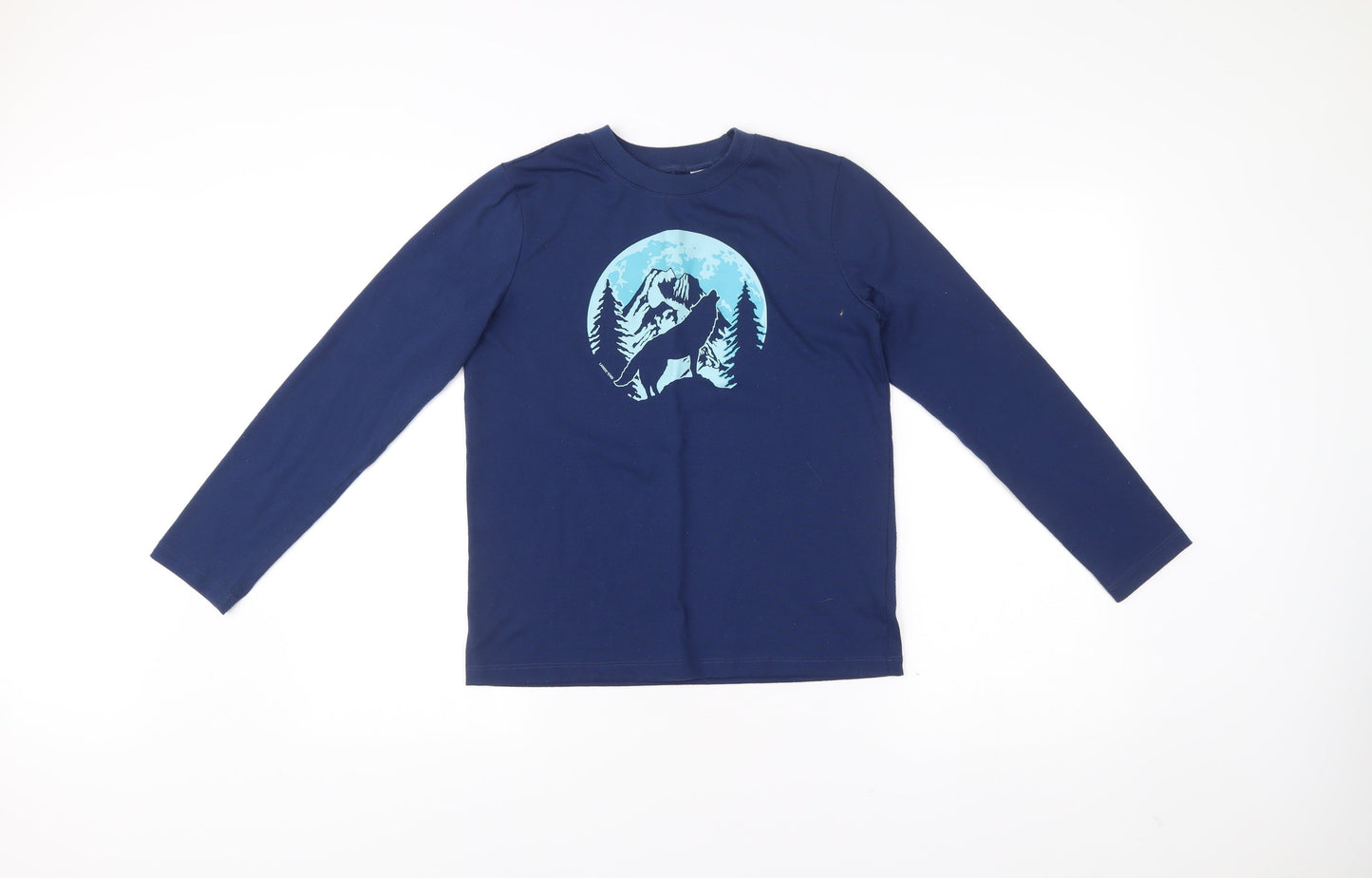 Lands' End Boys Blue Long Sleeve Wolf Graphic T-Shirt Size 14 Years