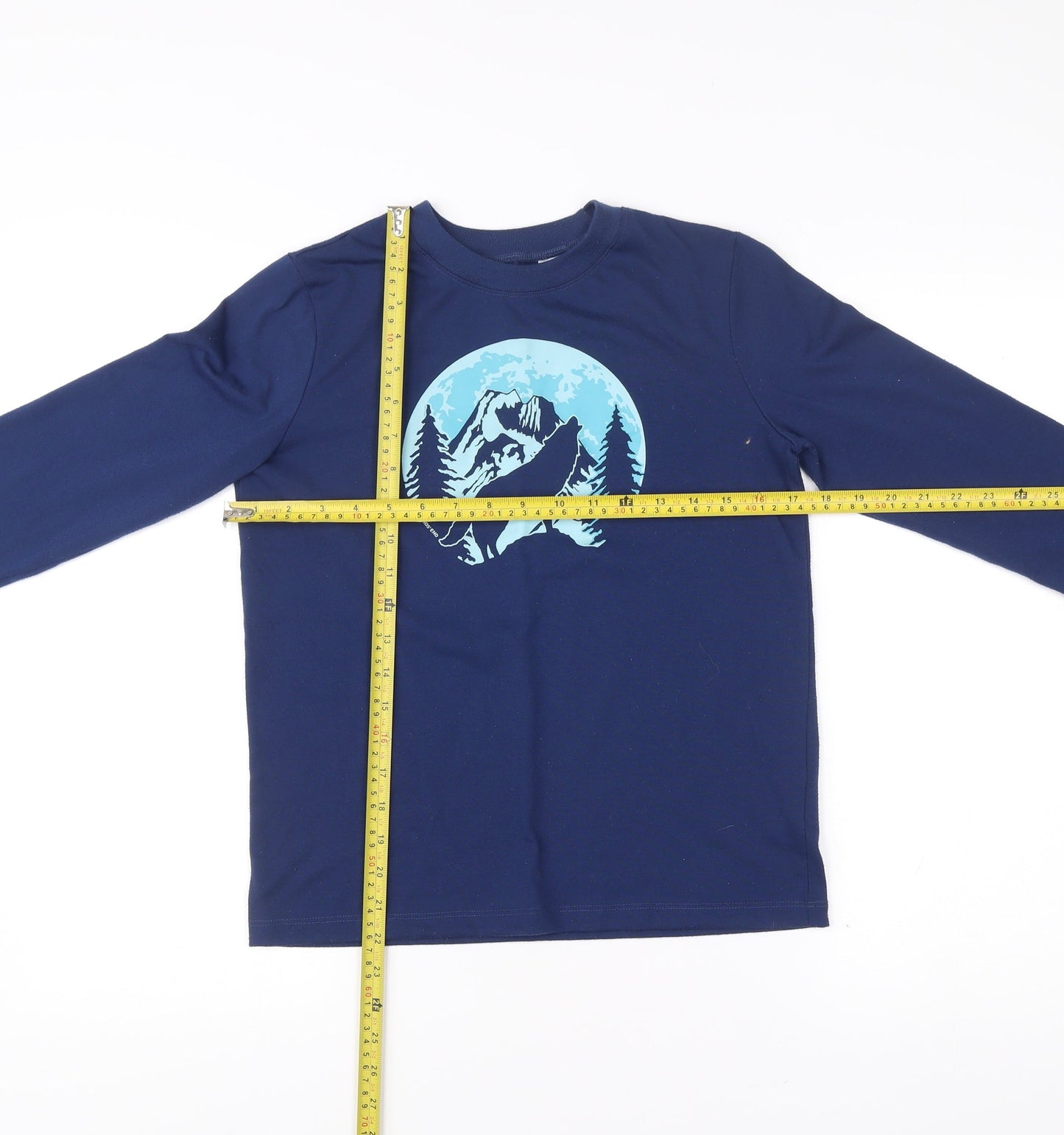 Lands' End Boys Blue Long Sleeve Wolf Graphic T-Shirt Size 14 Years