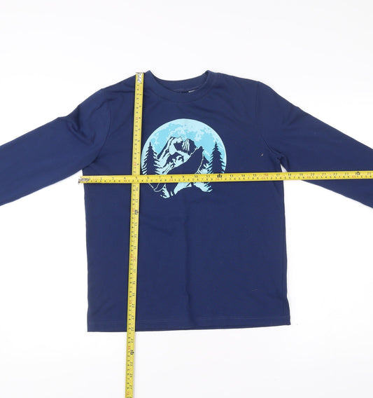 Lands' End Boys Blue Long Sleeve Wolf Graphic T-Shirt Size 14 Years