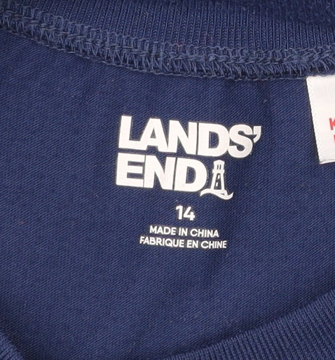 Lands' End Boys Blue Long Sleeve Wolf Graphic T-Shirt Size 14 Years