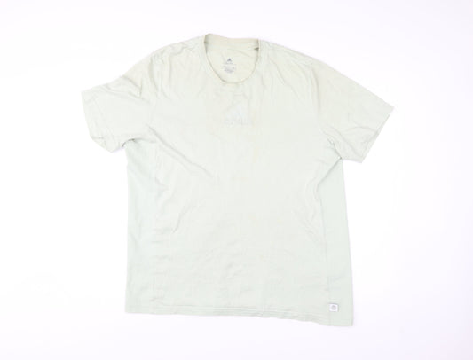 Adidas Men’s Beige L T-Shirt Organic Cotton Crew Neck Short Sleeve
