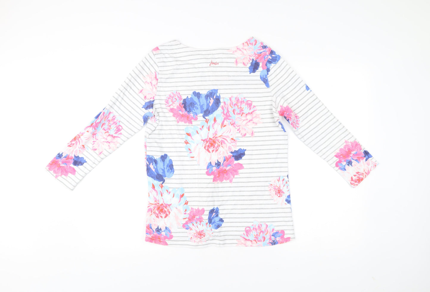 Joules Womens Multicoloured Floral Stripe Cotton 3/4 Sleeve T-Shirt UK 12