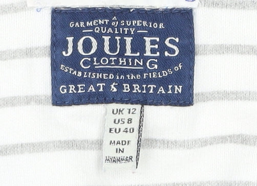 Joules Womens Multicoloured Floral Stripe Cotton 3/4 Sleeve T-Shirt UK 12