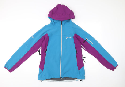 Berghaus Womens Size 12 Blue Purple Soft Shell Hooded Outdoor Jacket