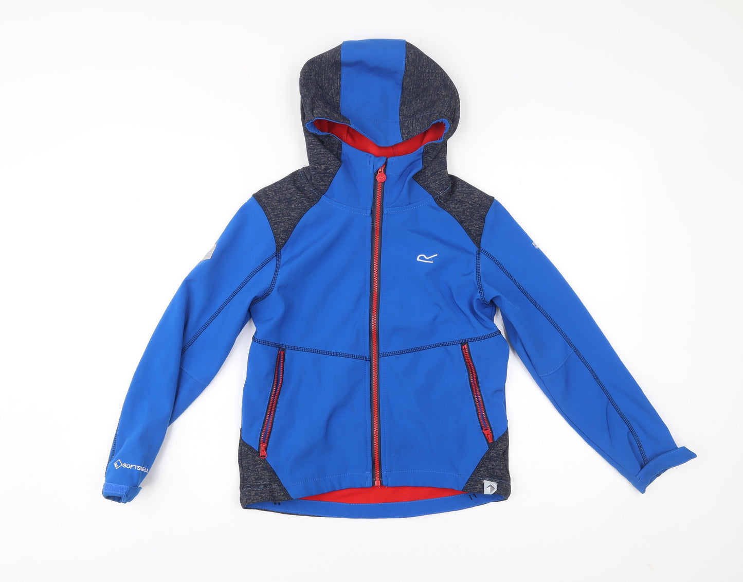 Regatta Boys Blue Hooded Softshell Jacket 9-10 Years Full Zip Outdoor Coat
