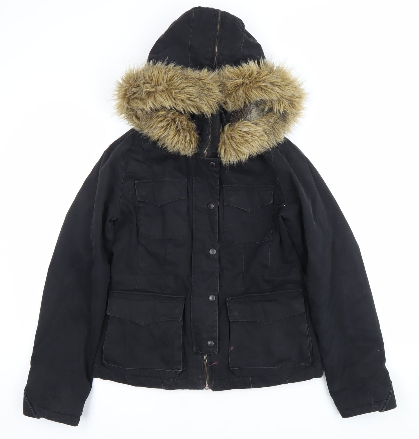 Jeans The Original Womens Black Mid-Length Hooded Parka Jacket M
