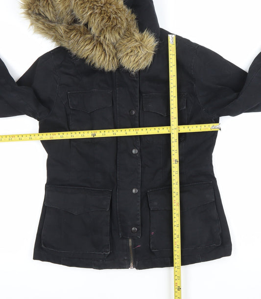 Jeans The Original Womens Black Mid-Length Hooded Parka Jacket M