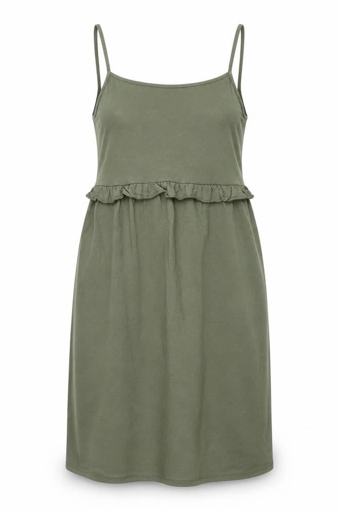 Front view of ASOS Women’s Green Cotton Mini Slip Dress, size UK 10, Ruffle Strappy