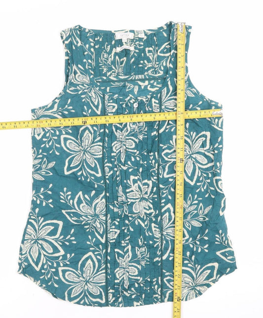 Fat Face Women Green Floral Blouse Size 8 Sleeveless Tunic Cotton