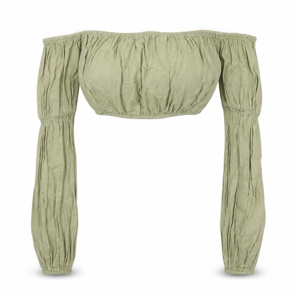 PrettyLittleThing Women’s Green Cotton Cropped Blouse UK 10