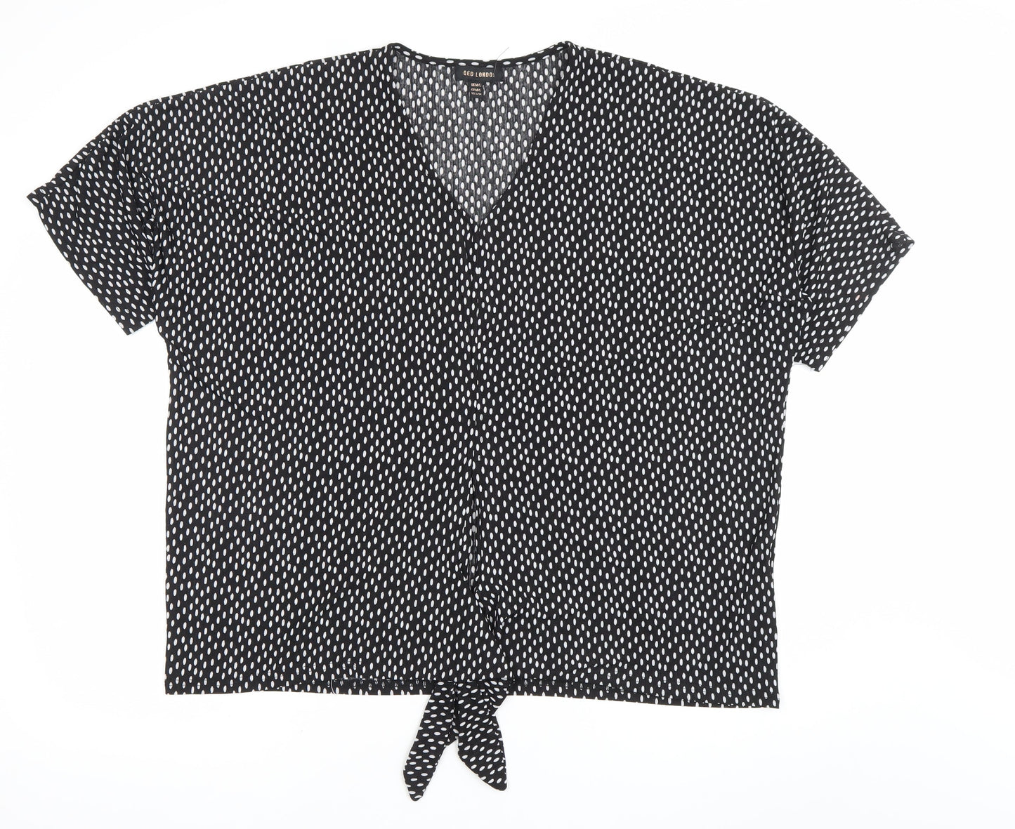 QED London Womens Black Polka Dot V-Neck Blouse M/L