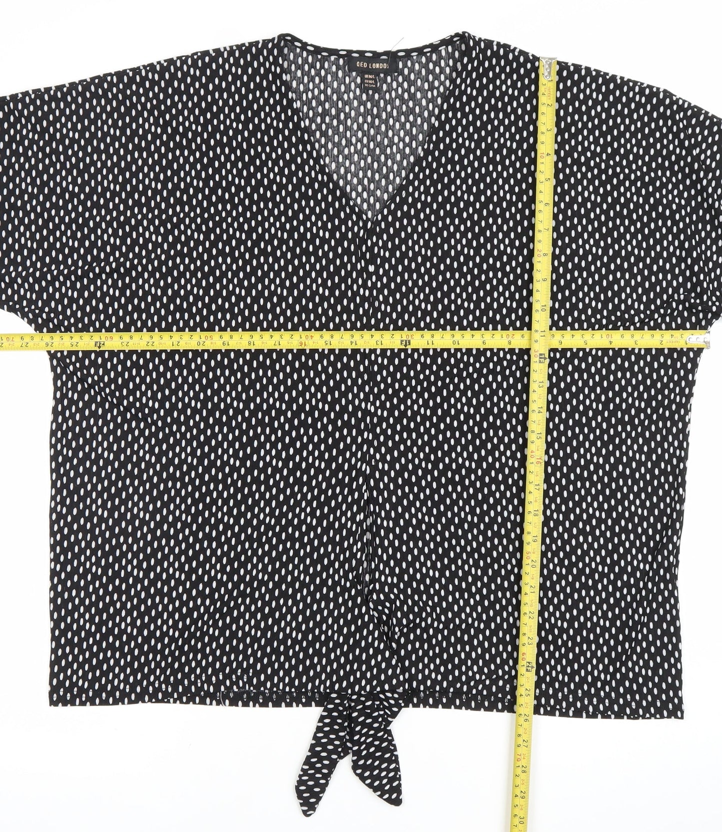 QED London Womens Black Polka Dot V-Neck Blouse M/L
