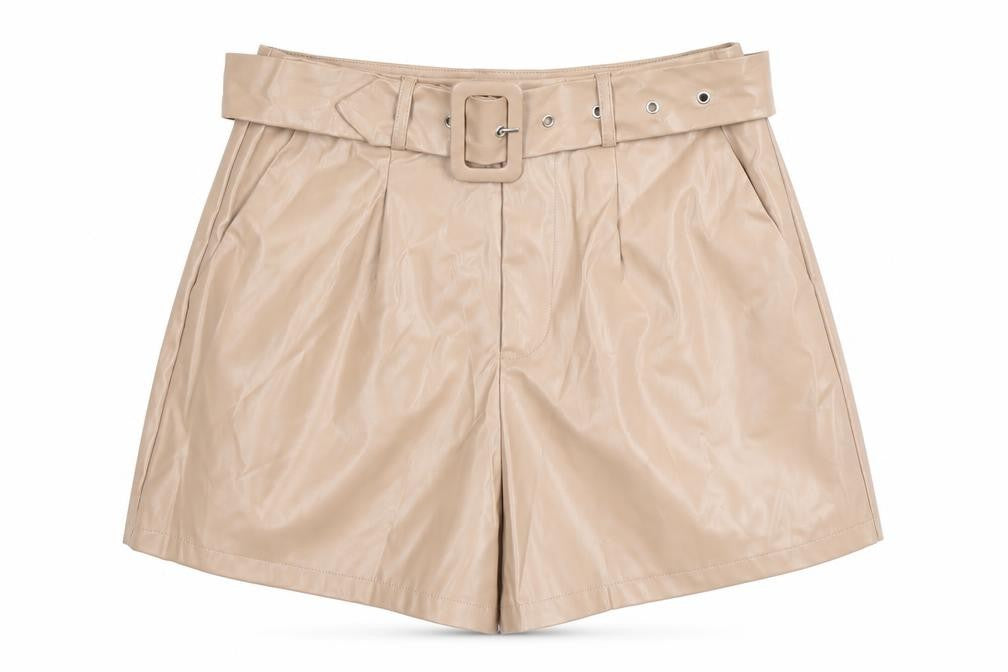 PrettyLittleThing Women’s Beige Faux Leather Paperbag Shorts UK 10