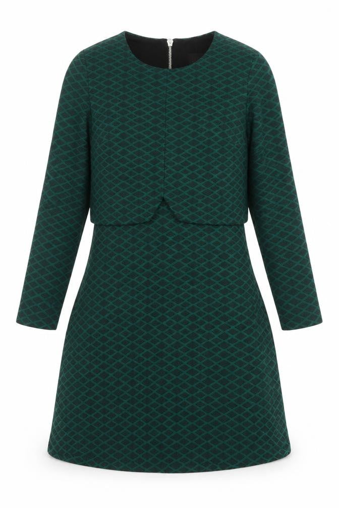 Topshop Women’s Green Geometric A-Line Zip Dress Size 6