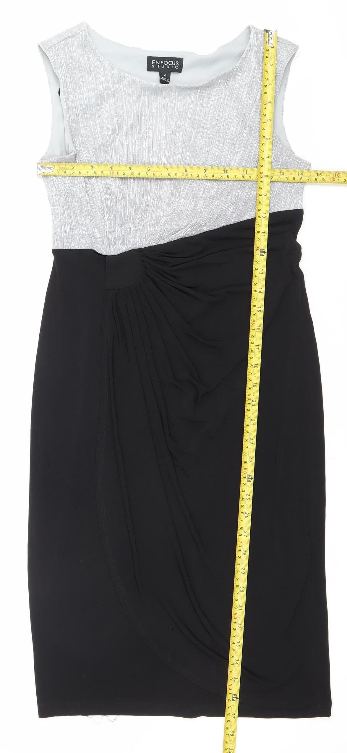Enfocus Studio Womens Black Silver Sheath Dress Size 8 Cocktail Formal