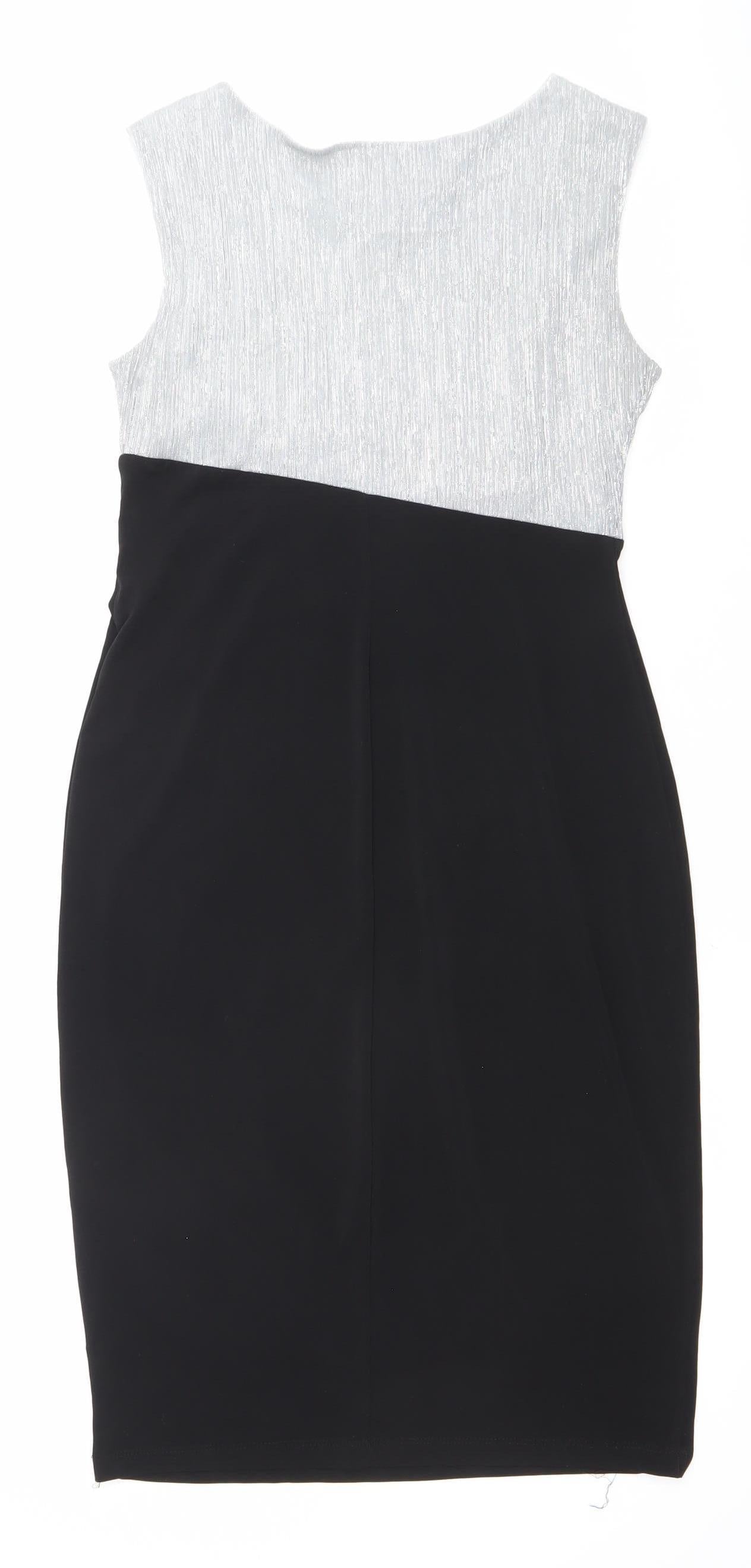 Enfocus Studio Womens Black Silver Sheath Dress Size 8 Cocktail Formal