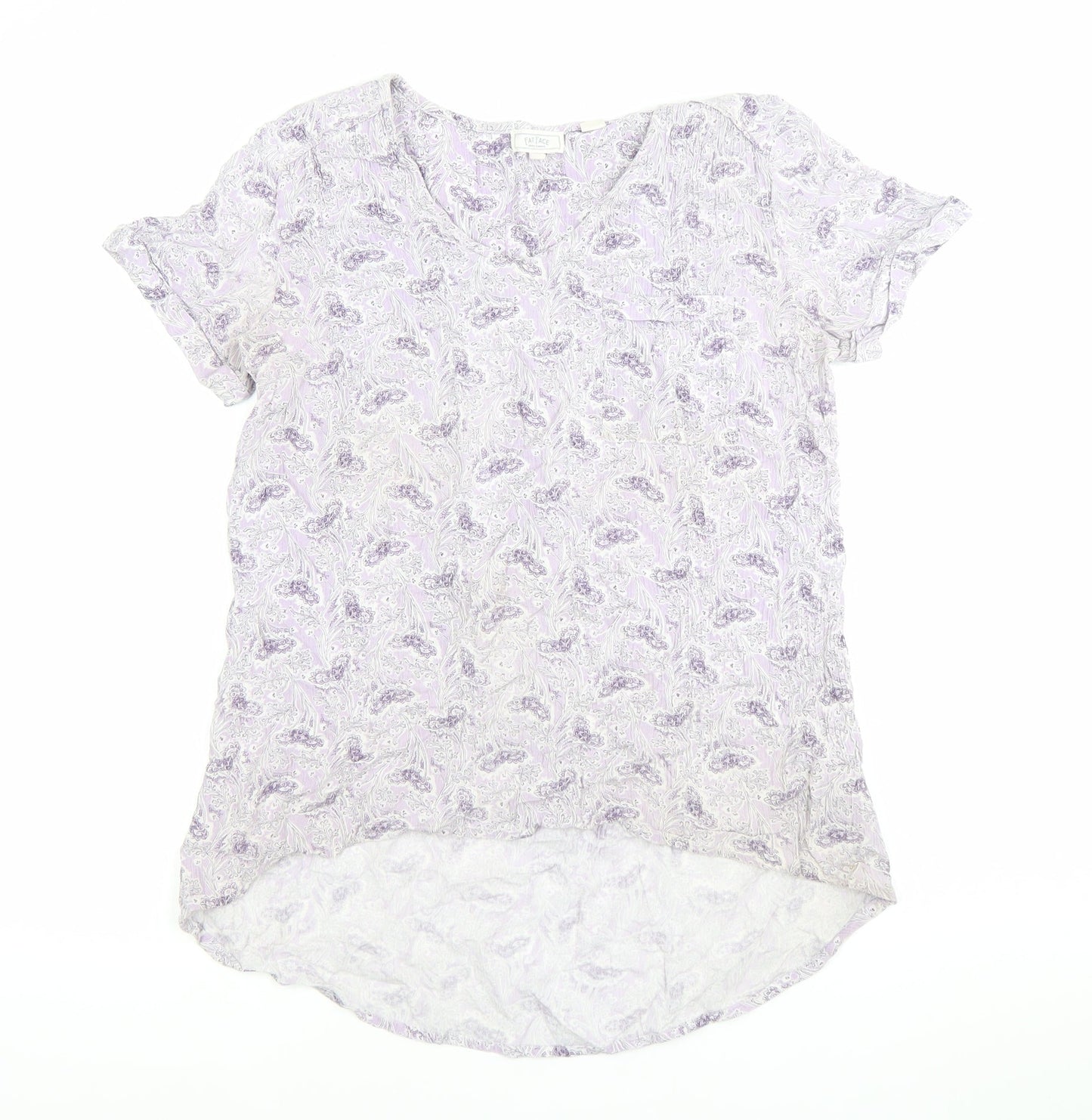 Fat Face Womens Purple Floral Blouse UK 10 V-Neck Tunic Top