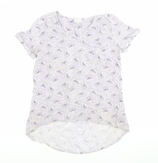 Fat Face Womens Purple Floral Blouse UK 10 V-Neck Tunic Top