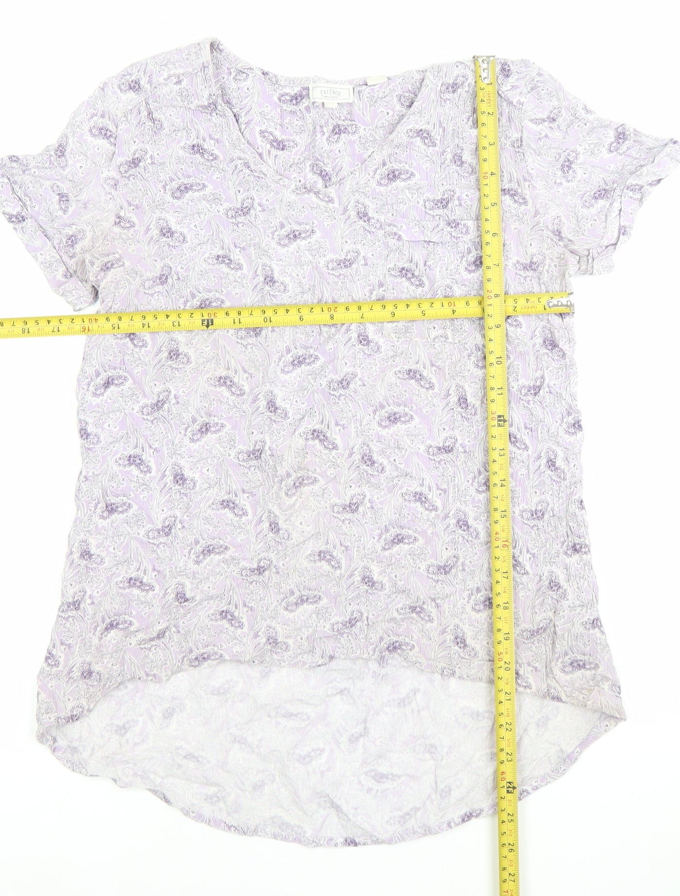 Fat Face Womens Purple Floral Blouse UK 10 V-Neck Tunic Top