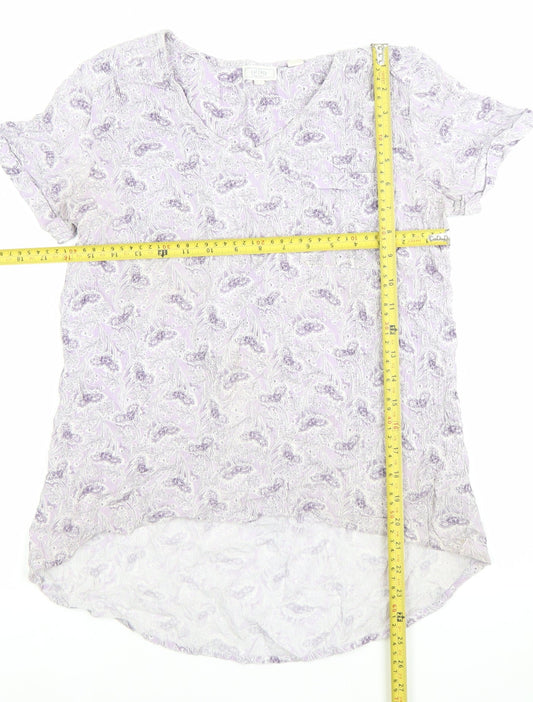 Fat Face Womens Purple Floral Blouse UK 10 V-Neck Tunic Top