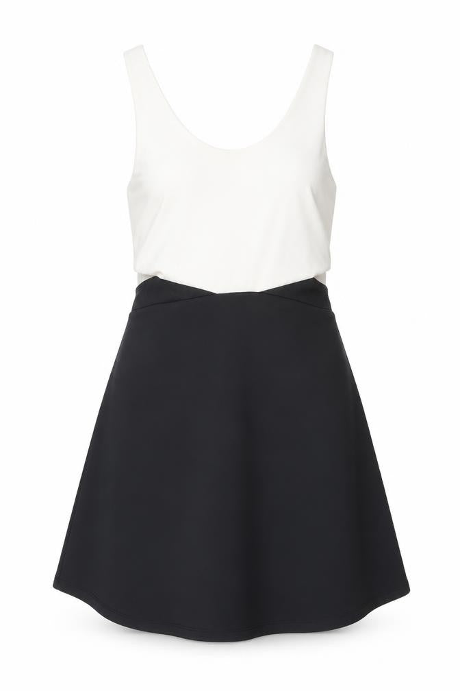 Bershka Women’s Black White A-Line Colourblock Dress Size 8 V-Neck