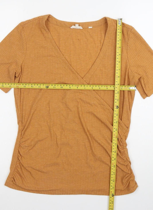 Fat Face Women’s Brown Wrap V-Neck Jersey T-Shirt Size 12