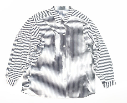 St Michael Womens Blue Striped Button-Up Shirt Size 14 Polyester